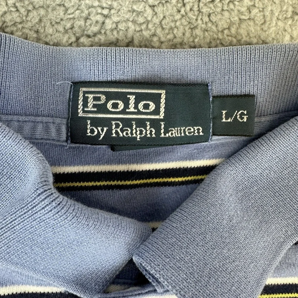 Polo Ralph Lauren Polo Shirt‎ Men's Large Blue Striped Yellow Pony Preppy